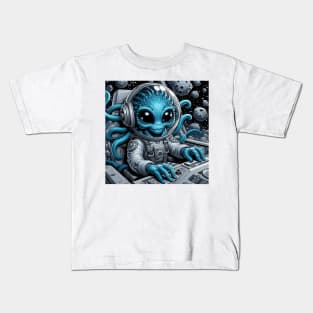 blue extraterrestrial driving his spaceship Kids T-Shirt